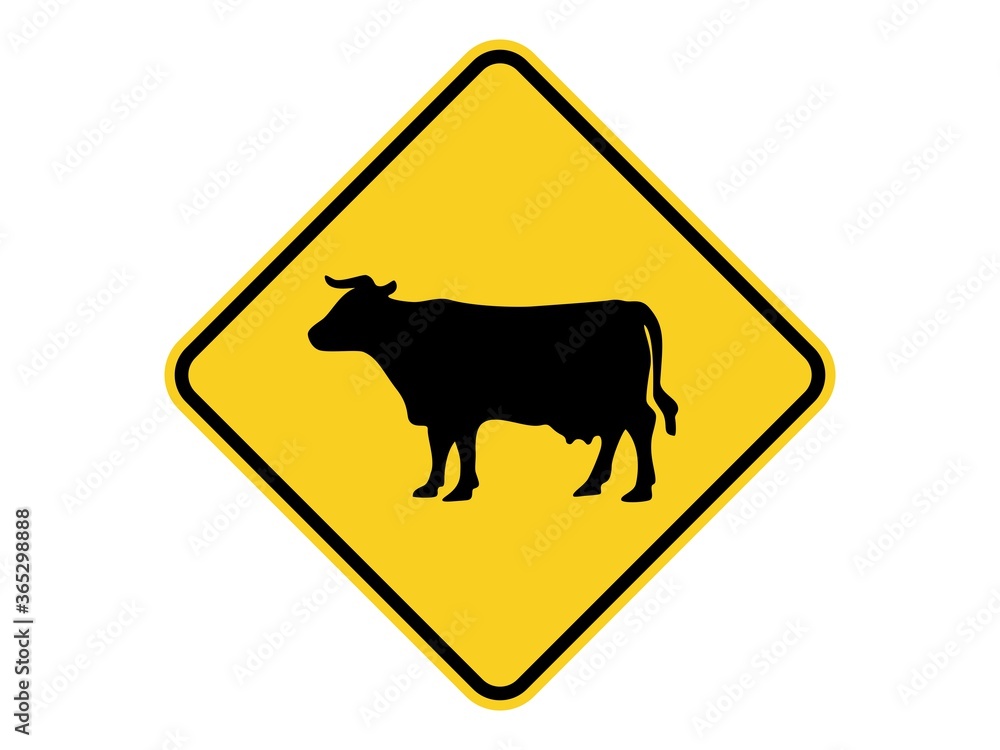 isolated cattle cross walk warning sign on light yellow diamond board flat vector design isolated cattle cross walk warning sign on light yellow diamond board flat vector design