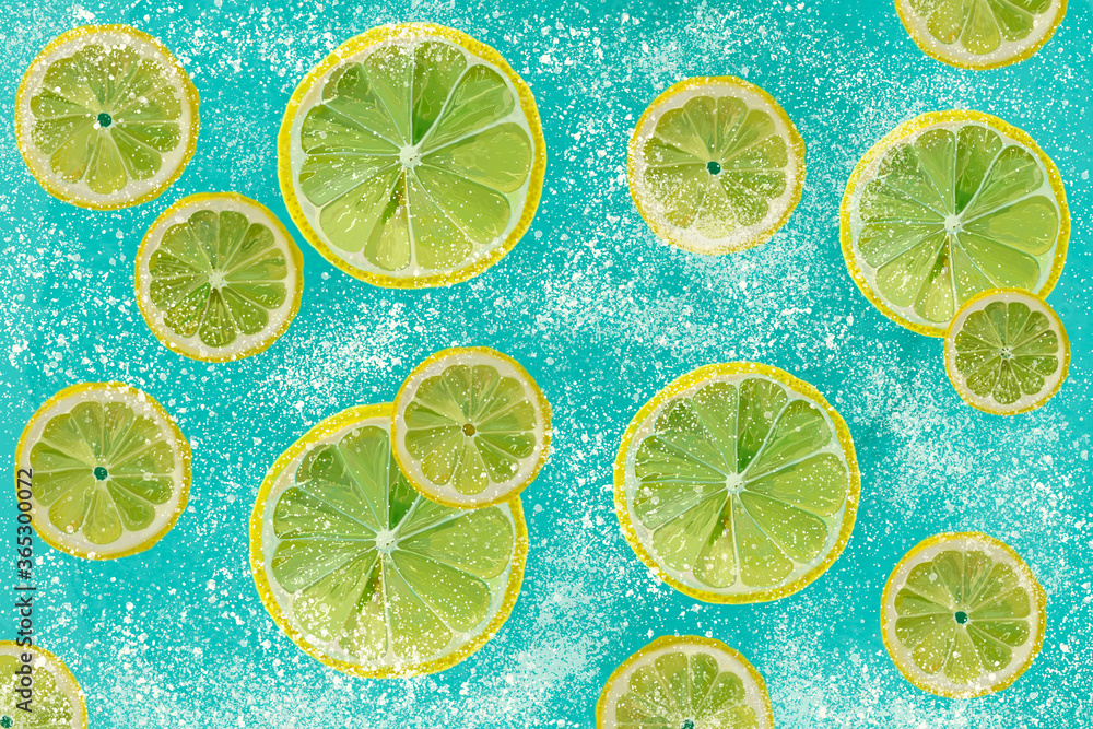 Sliced lemon in ice for background Sliced lemon in ice for background
