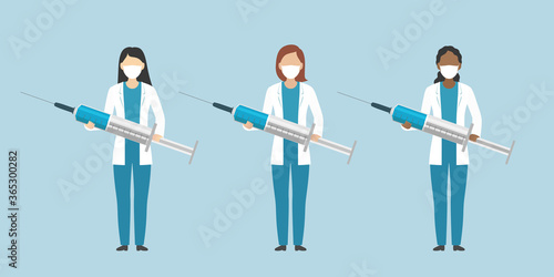Multiethnic group of medical officers. Vector illustration.
