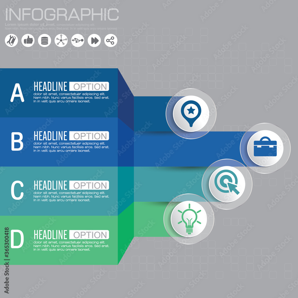 Infographic template and options with flat icons for presentation. Infographic template and options with flat icons for presentation.