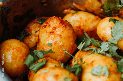 Closeup shot of spicy potatoes