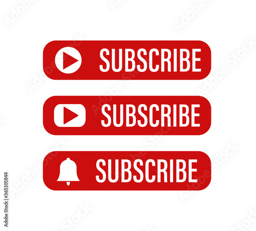 Subscribe button , vector icon. Red button of subscribe on white background . Social media concept .