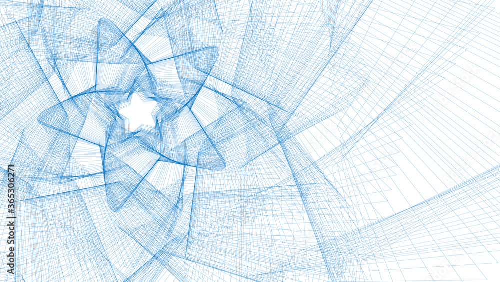 Obraz premium Abstract geometric blue background with interwoven linesand stars. 16:9 Aspect Ratio.Vector illustration.