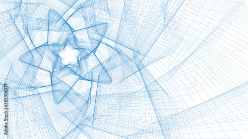 Abstract geometric blue background with interwoven linesand stars. 16:9 Aspect Ratio.Vector illustration.