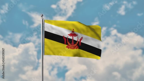 Brunei flag waving in the blue sky realistic 4k Video. photo