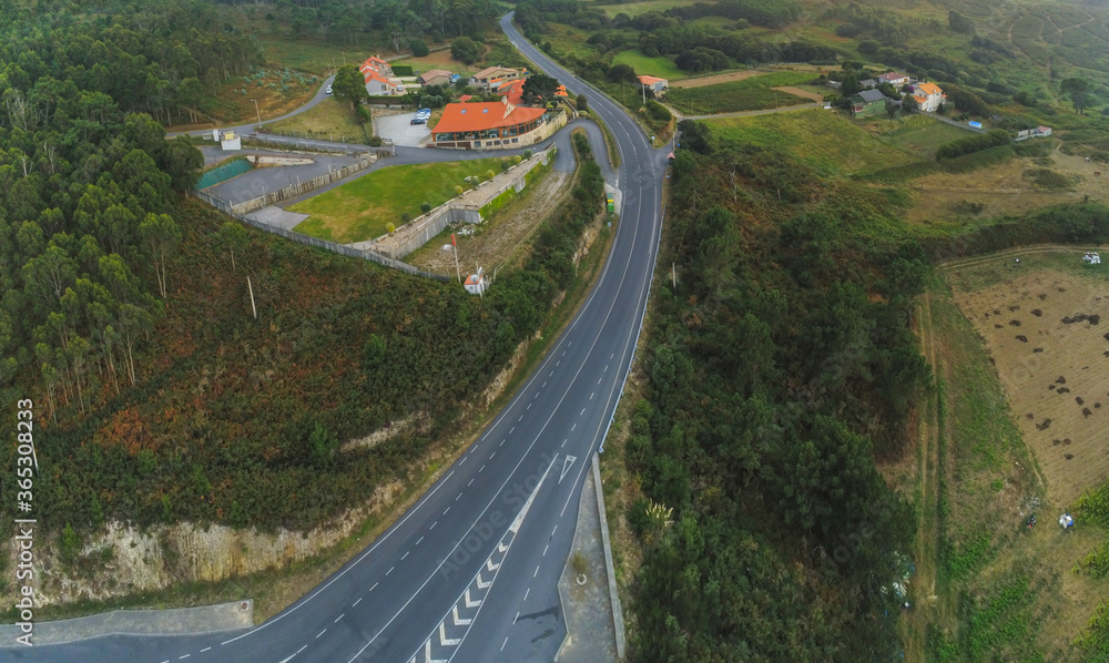 Aerial view of road in the mountains in Spain. Drone Footage