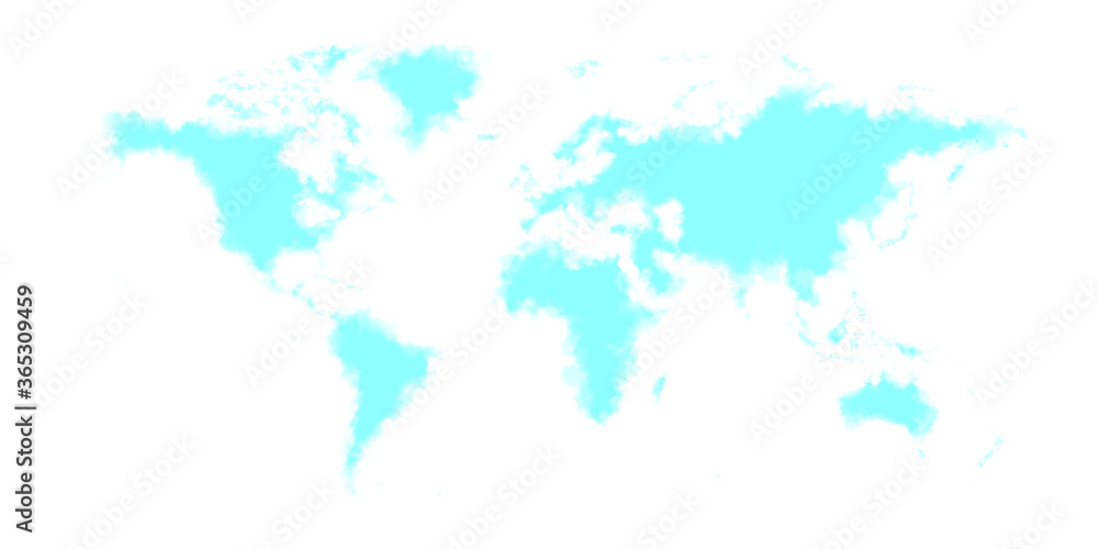 World map watercolor light blue splash isolated on white background illustration