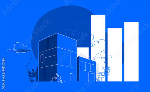 Edifici squadrati sullo sfondo azzurro