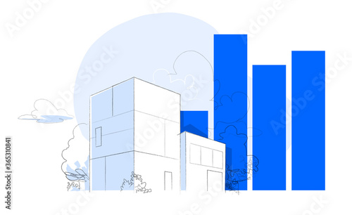 Edifici squadrati sullo sfondo azzurro