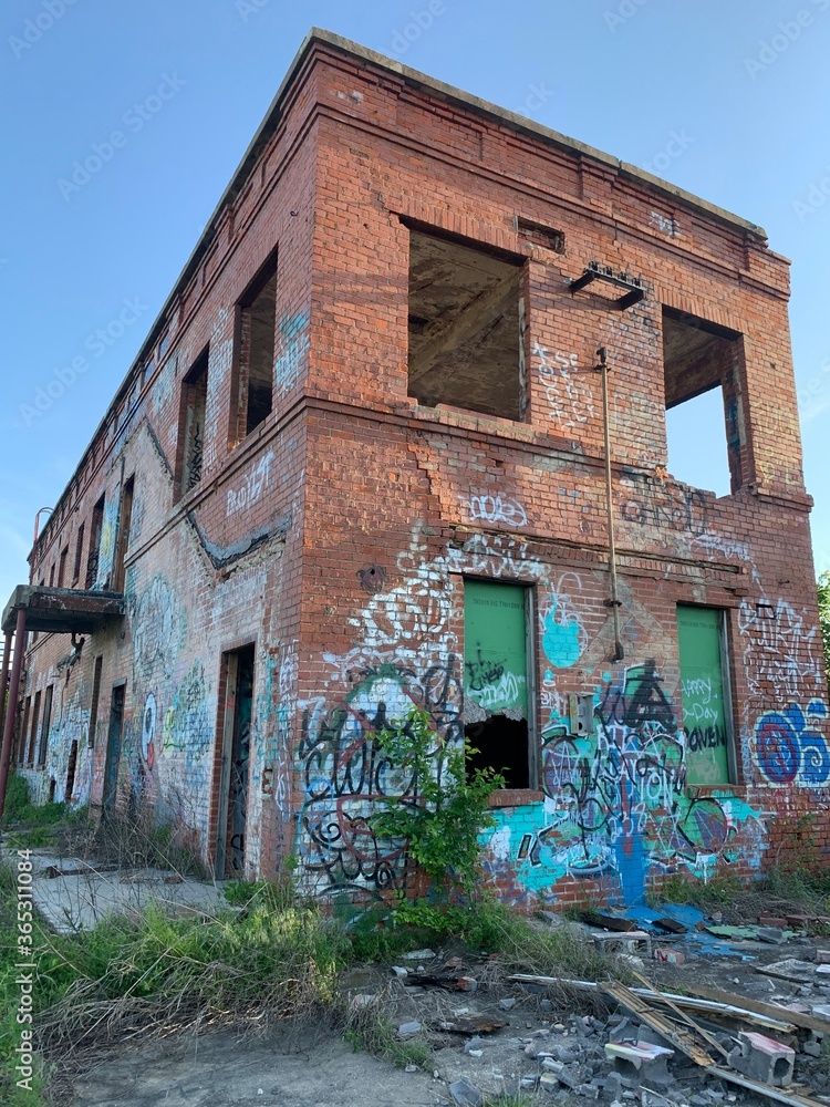 Abandoned brick building