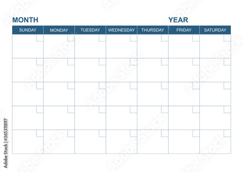 Blank Calendar Template with Blank Copy Space For Date ,Month and Space For Your Note