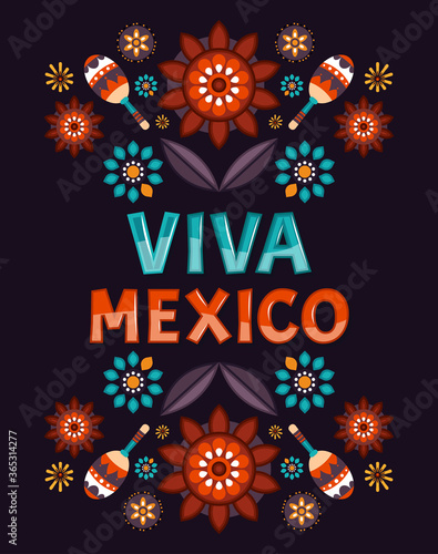 Canvas Print Viva Mexico poster with flowers