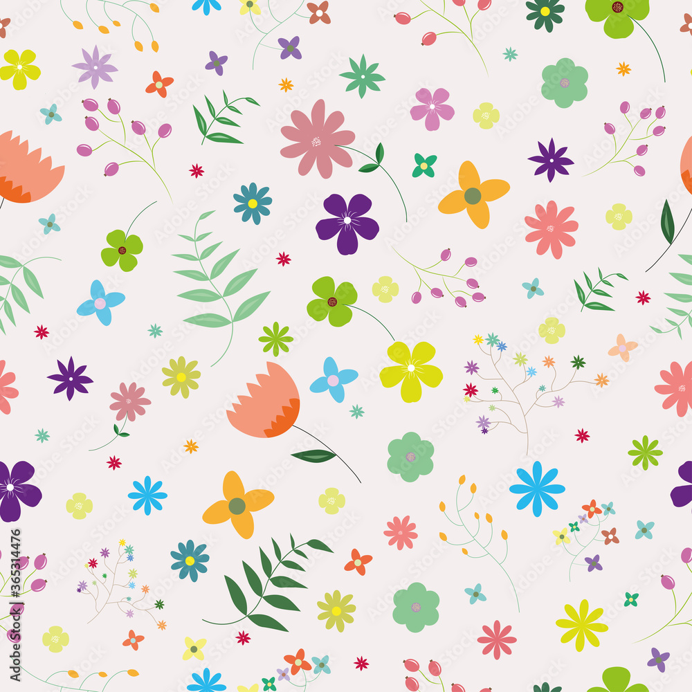 Seamless pattern with colourful wild flowers