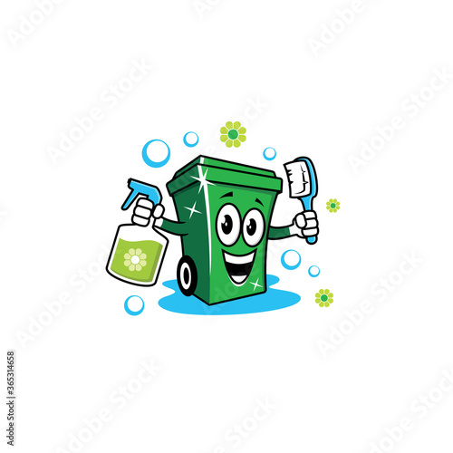 Trash Bin, Spray Bottle and Brush logo / icon design