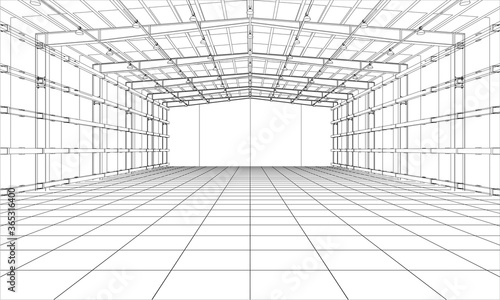 Drawing or sketch of a large warehouse