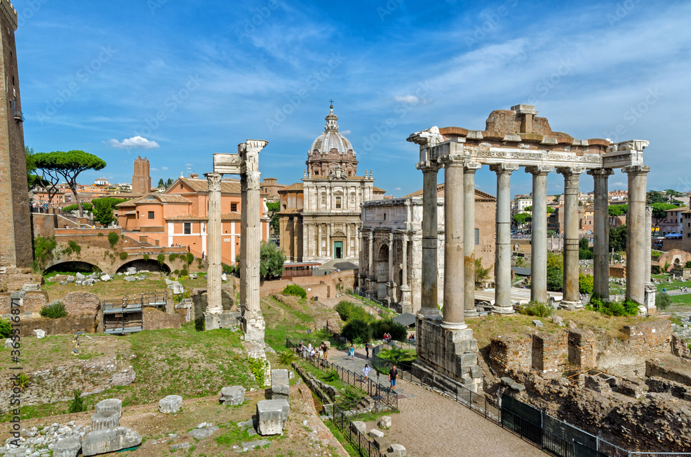 Rome, Italy.  The Imperial Forum with сatholic church of Saint Luca e Martina (Chiesa dei Santi Luca e Martina).