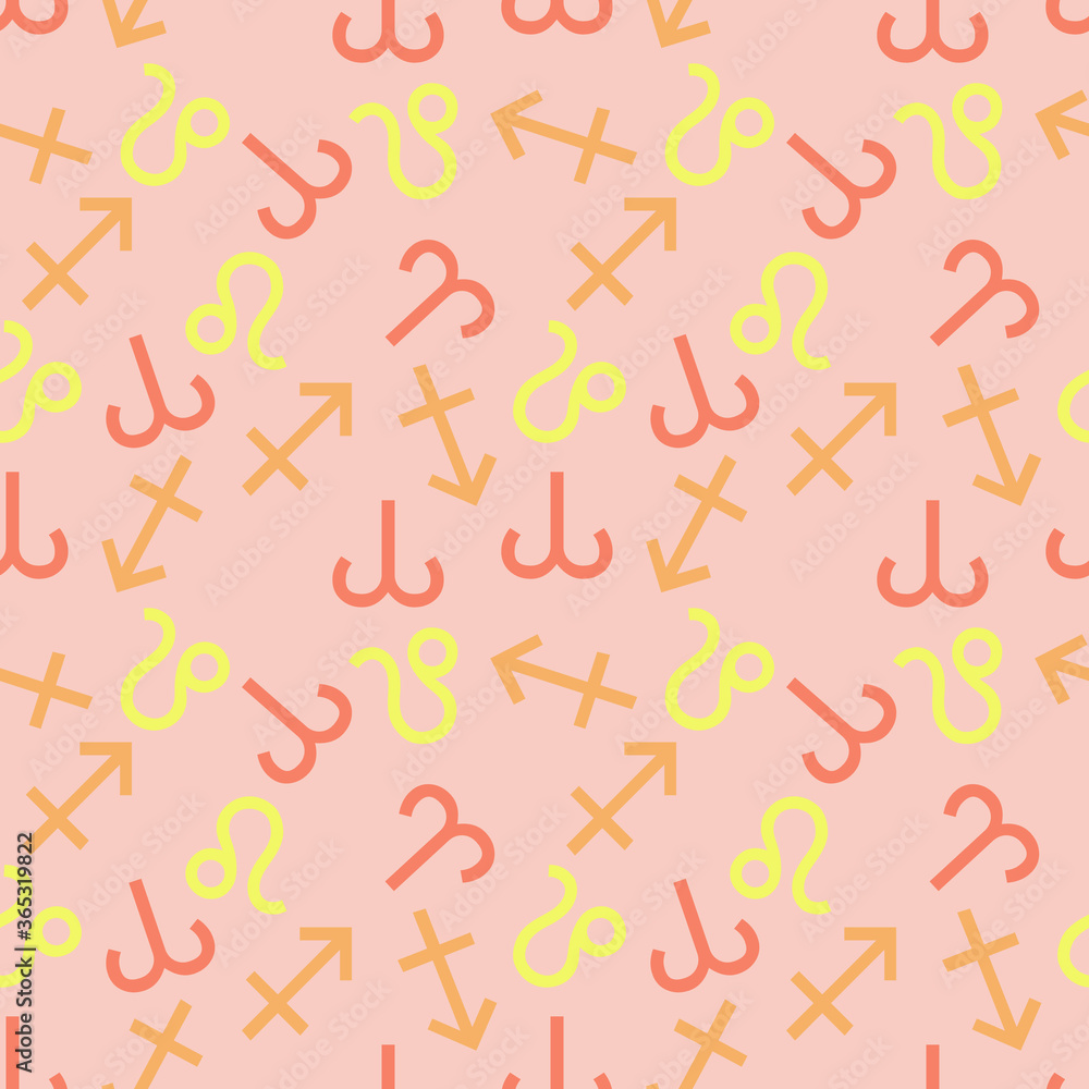 Seamless pattern of colored astrological symbols. Fire signs. Seamless pattern of colored astrological symbols. Fire signs.