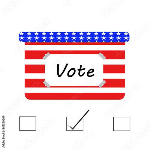 American flag pattern election box. Elections in America. Elections day 2020. United States presidential election.