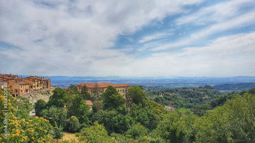 Beautiful view from Montepulciano with Trasimeno Lake on the background.