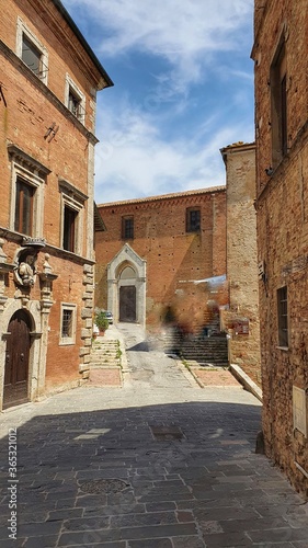 Narrow street in the old town of Montepulciano  Tuscany  Italy.