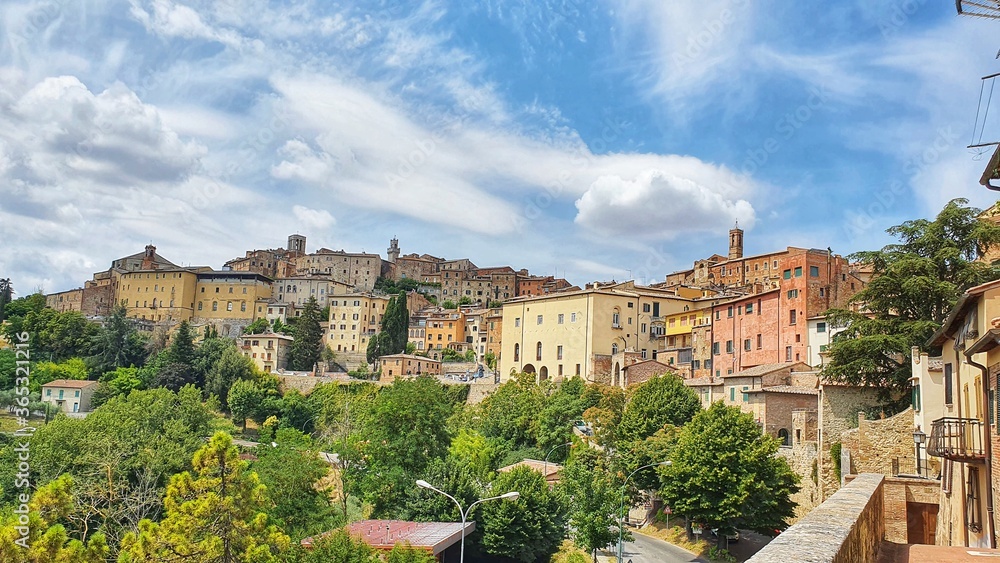 Landscape of the city center of Montepulciano, an ancient town of Tuscany between Val d' Orcia and Val di Chiana in Tuscany, Italy.