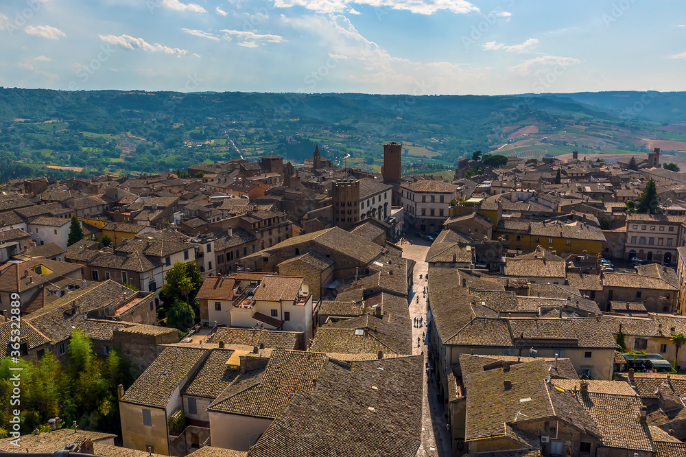 Narrow alleyways and the roof tops of Orvieto, Italy in summer