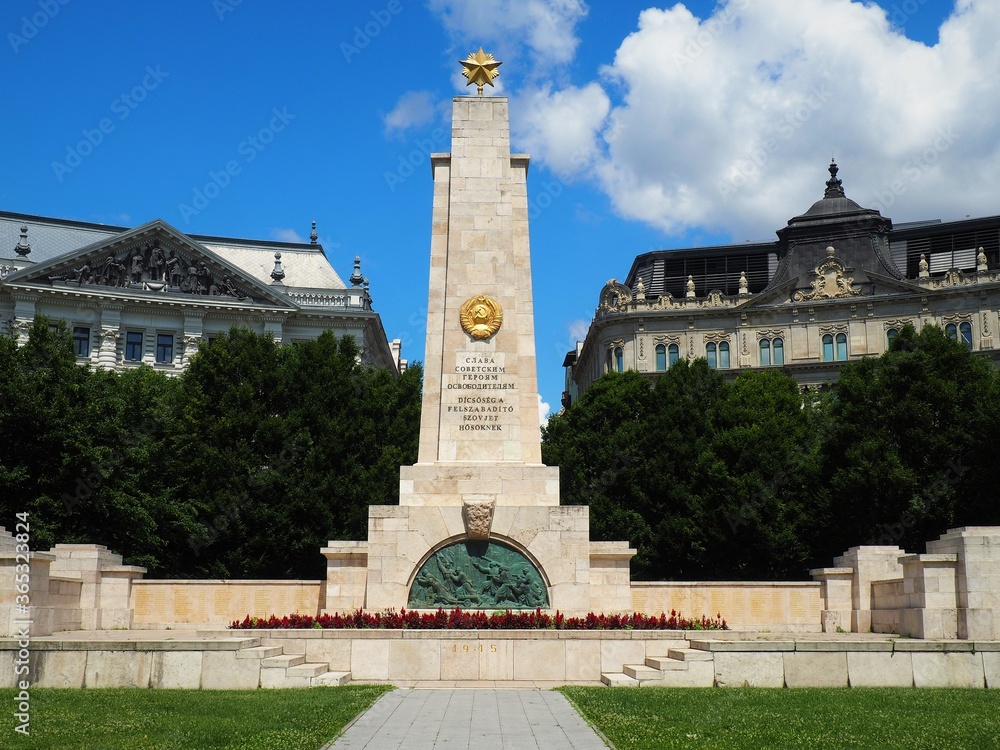 Budapest, Hungary - July 07, 2020: Soviet monument in Budapest city centre, Hungary