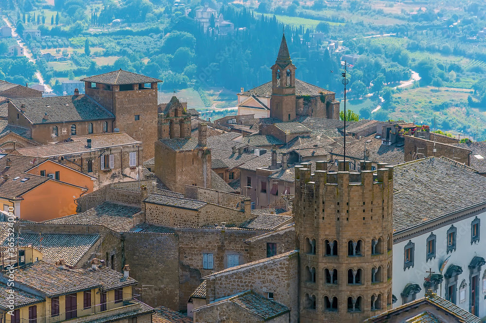 The towers and roof tops in Orvieto, Italy in summer