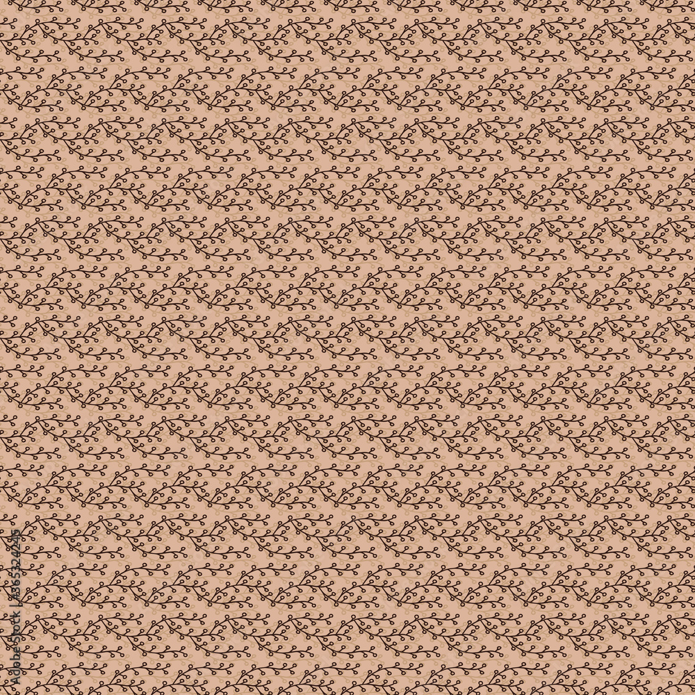 Fototapeta premium Abstract herbal seamless pattern with leaves on beige background. For wrapping paper,textile,wallpapers,design templates. Vector hand drawn endless texture.
