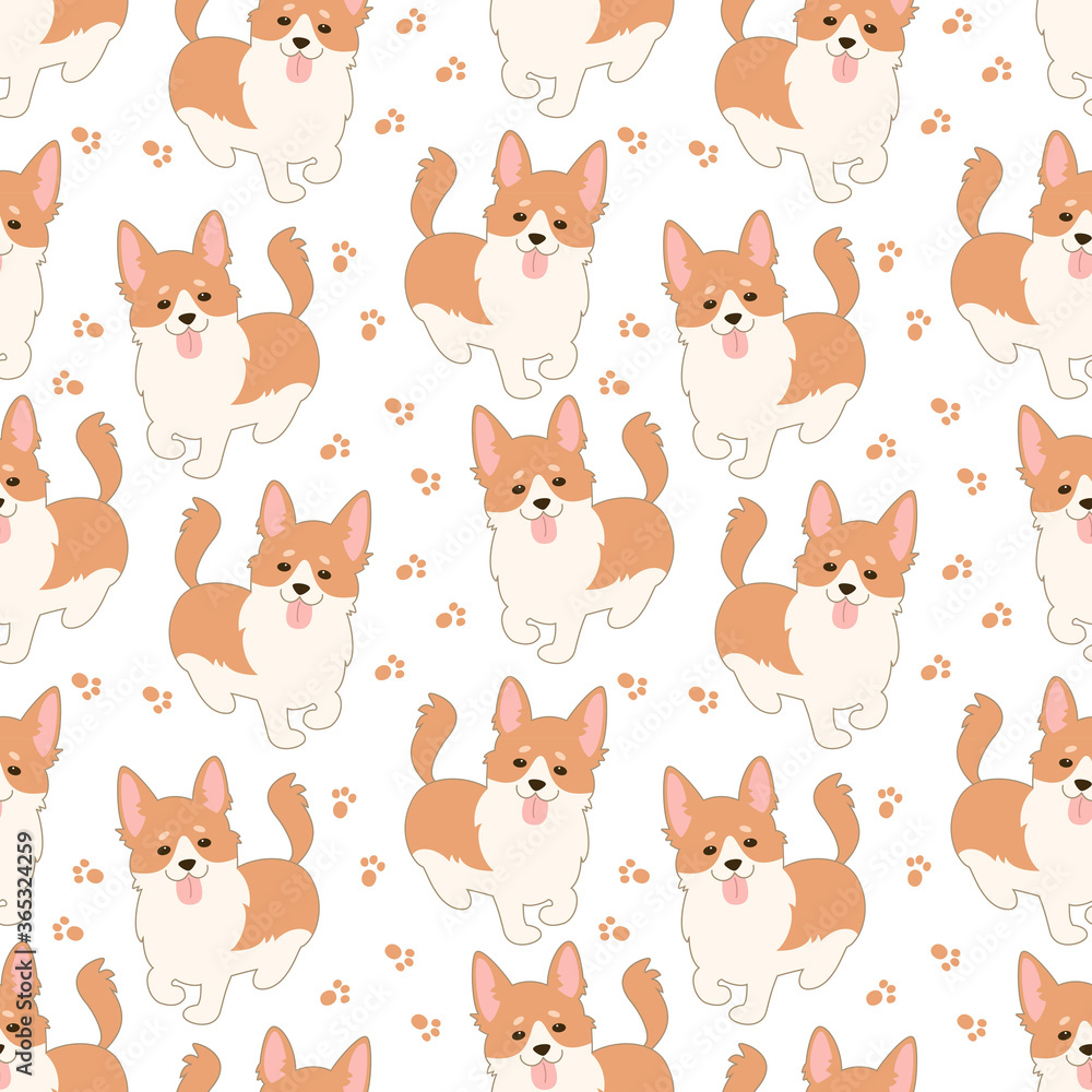 Seamless pattern with Cute welsh corgi.