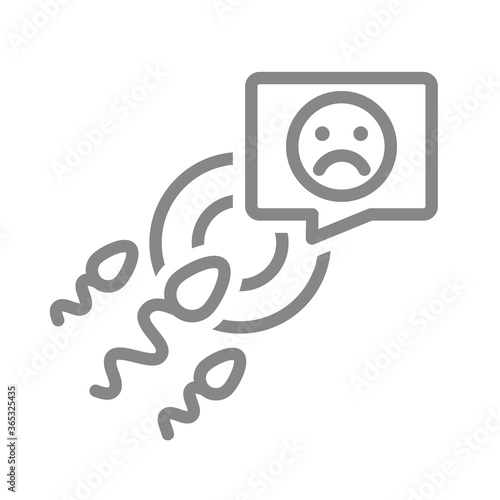 Ovum and spermatozoon with sad face in speech bubble line icon. Fertilization failure, miscarriage, abortion symbol
