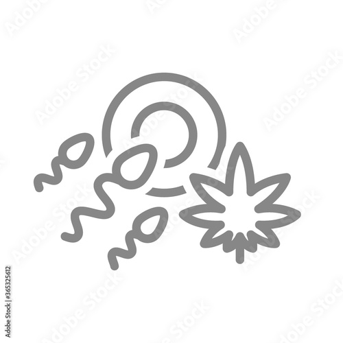 Ovum and spermatozoon with marijuana leaf line icon. Drug addicted parents, cannabis treatment symbol