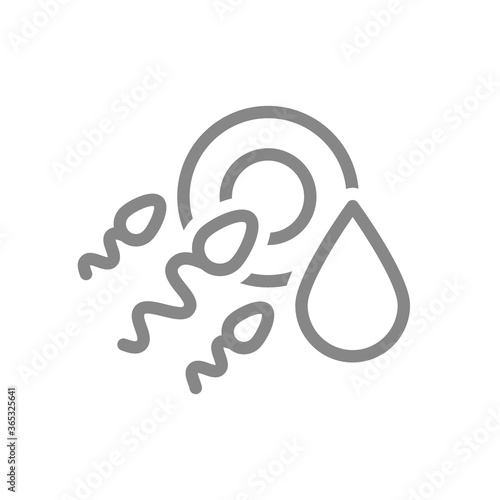 Egg and sperm with drop line icon. In vitro fertilization, delay of menstruation symbol