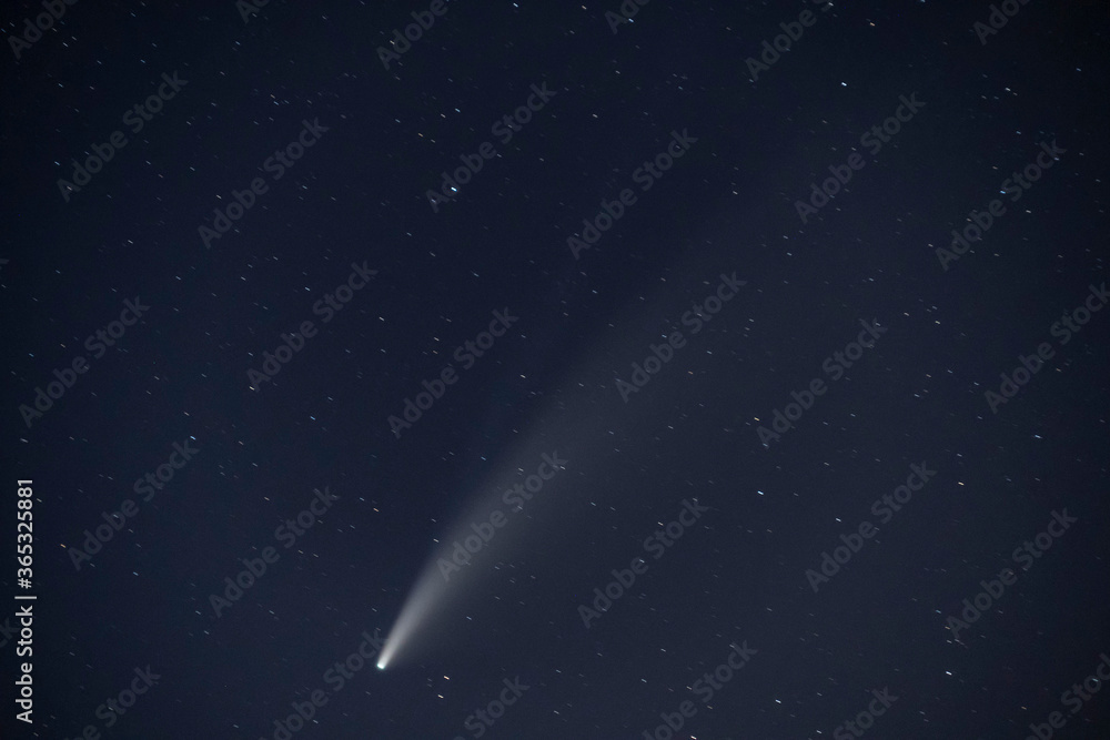 viewpoints at night, comet NEOWISE from the Vilasouto reservoir in Galicia, Spain
