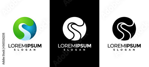 Stream logo vector, letter C and S icon. river flow symbol illustration in three version designs
