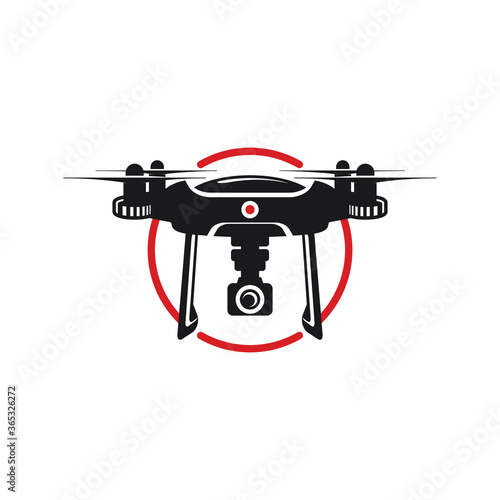 Remote aerial drone with a camera taking photography or video recording . Vector art on isolated background. Flat design.