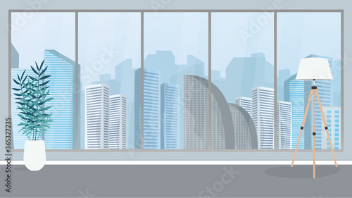 Empty office with a large panoramic window. Good for business design. Vector.