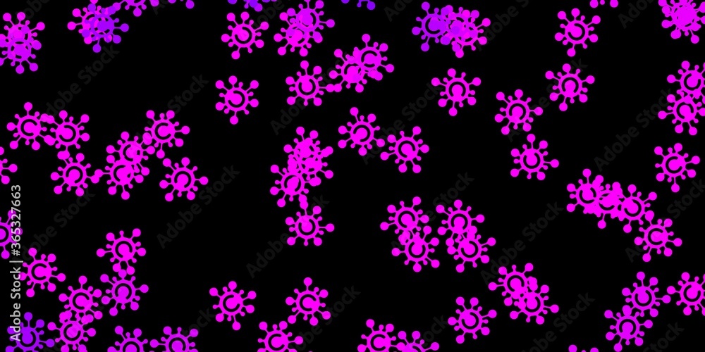 Dark purple vector background with covid-19 symbols. Dark purple vector background with covid-19 symbols.