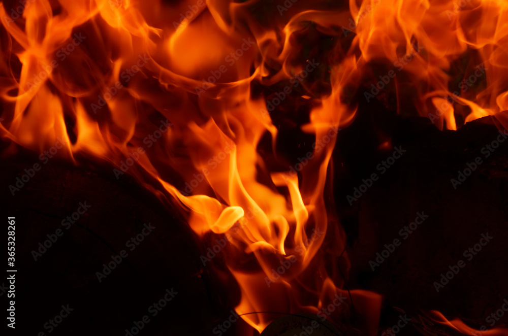 Texture of orange and red flames from a wood fire outdoors, template for graphic use of flames or fire, wallpaper and fire background isolated on black background Texture of orange and red flames from a wood fire outdoors, template for graphic use of flames or fire, wallpaper and fire background isolated on black background