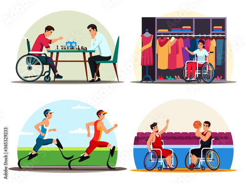 Handicapped people on social adaptation scenes set