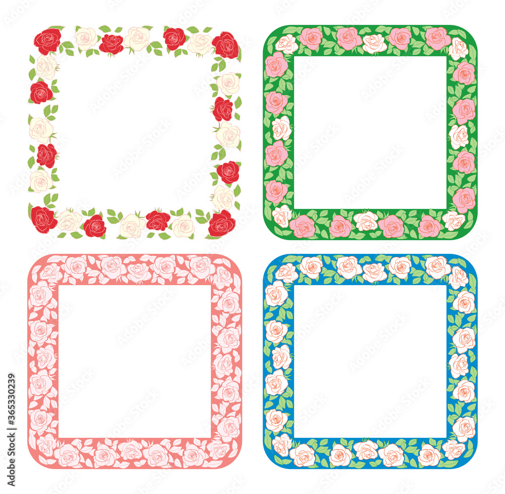 roses ornament in squares - vector frames with flowers