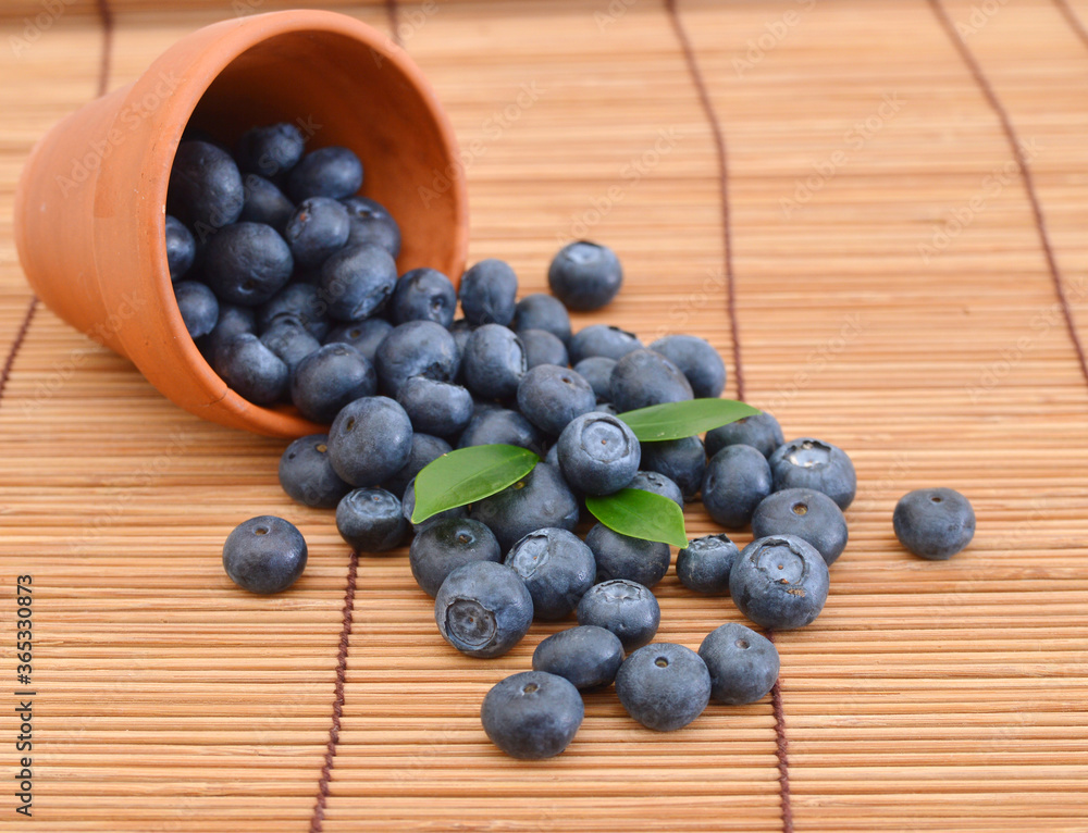 fresh blueberries in bowl on bamboo mat fresh blueberries in bowl on bamboo mat