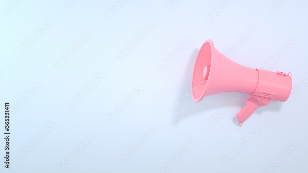 3d render of realistic isolated pink megaphone on pastel blue background. Advertisement idea. Conceptual illustration with copy space. 3D render. 3d render of realistic isolated pink megaphone on pastel blue background. Advertisement idea. Conceptual illustration with copy space. 3D render.