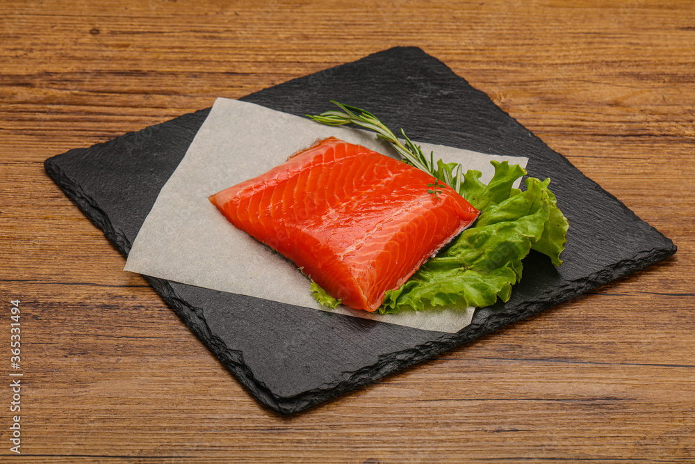 Salmon piece steak served rosemary Salmon piece steak served rosemary