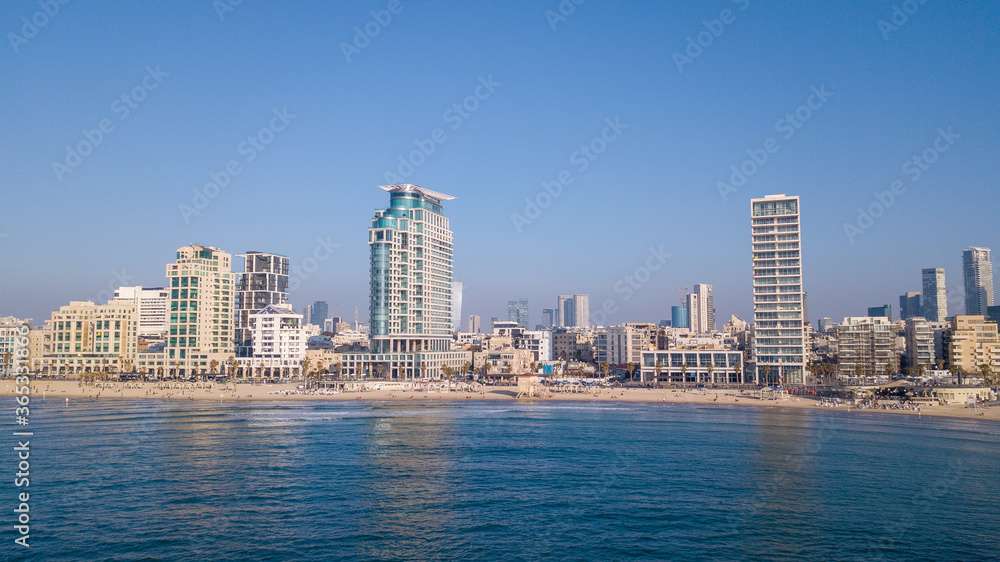 Tel Aviv skyline. TLV coastline from a Mediterranean point of view