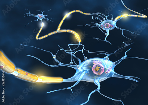 Active nerve cells, 3D illustration photo