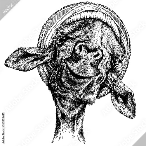 Принти на полотні black and white engrave isolated giraffe vector illustration