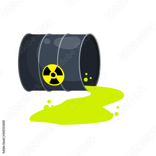 Barrel of radioactive waste. Radiation and green liquid. Dangerous object. Problems of ecology and irradiation. Leaked Hazardous tank. Industry and technology.