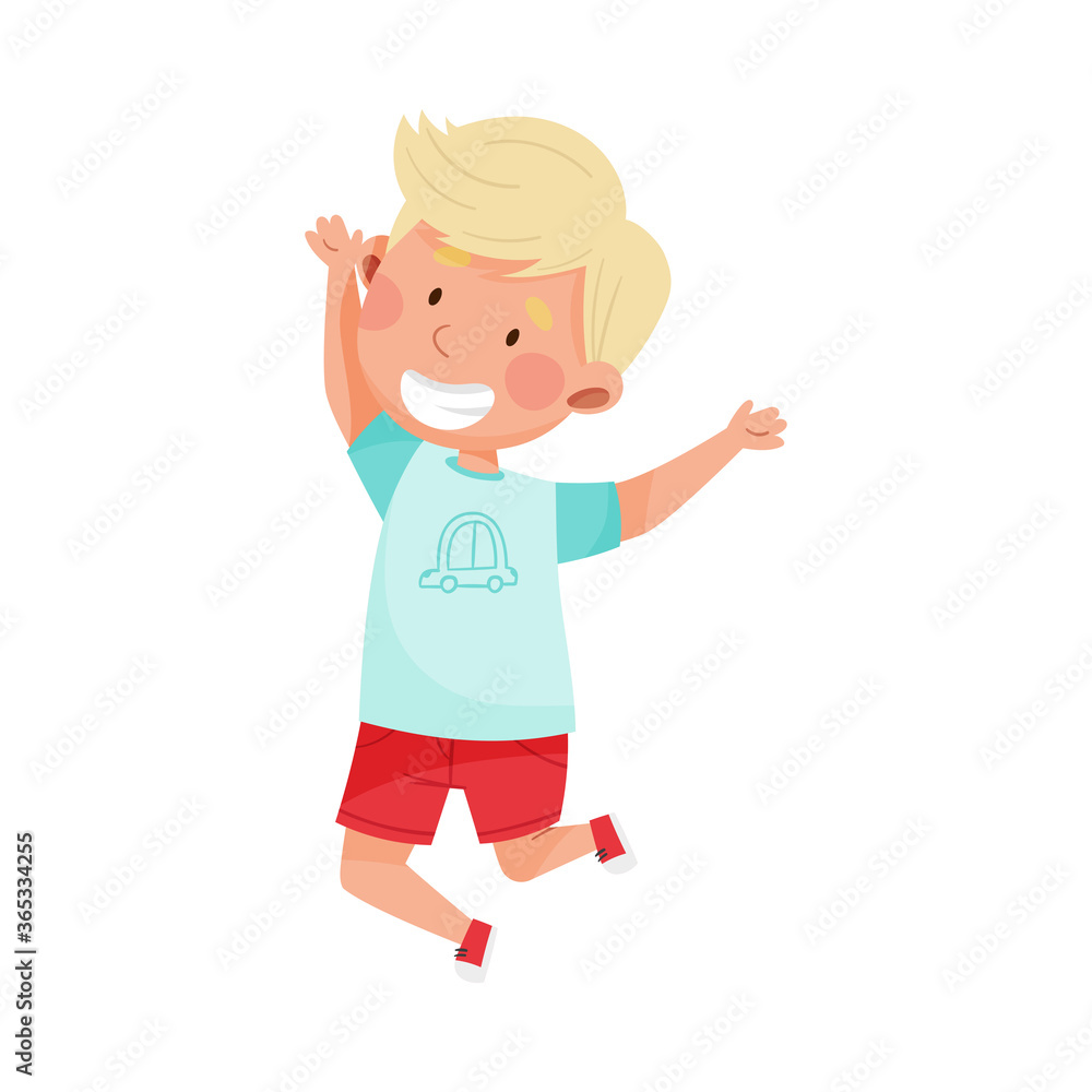 Joyful Boy Character Jumping High with Joy and Excitement Vector Illustration