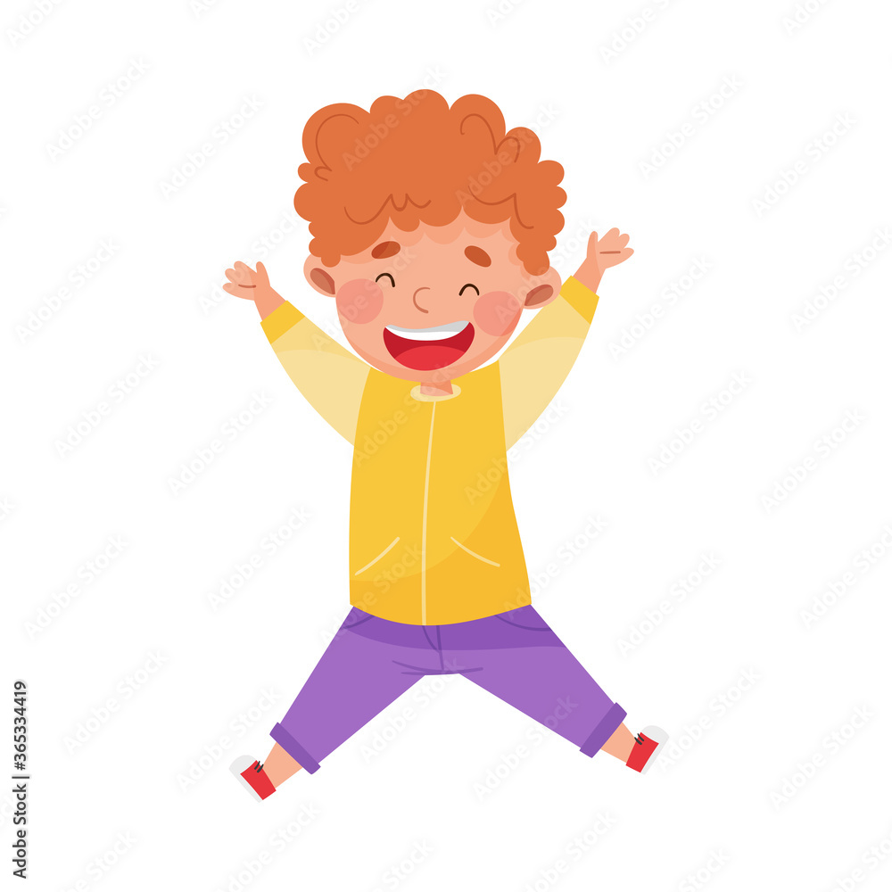 Joyful Boy Character Jumping High with Joy and Excitement Vector Illustration